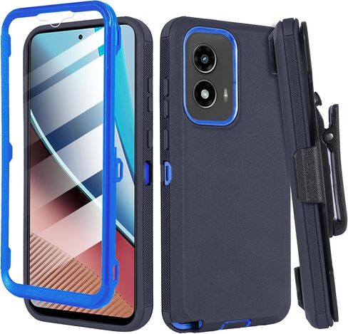 متوافق مع حافظة Motorola Moto G Stylus 5G 2024 مع حافظة حزام بمشبك، حافظة واقية شديدة التحمل من الدرجة العسكرية مع واقي شاشة مدمج (أزرق) in Kuwait