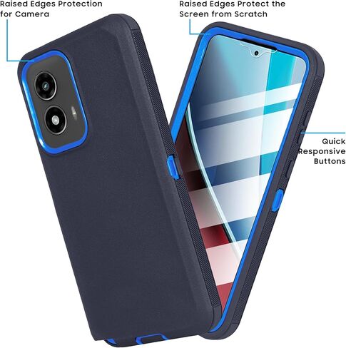 متوافق مع حافظة Motorola Moto G Stylus 5G 2024 مع حافظة حزام بمشبك، حافظة واقية شديدة التحمل من الدرجة العسكرية مع واقي شاشة مدمج (أزرق) in Kuwait