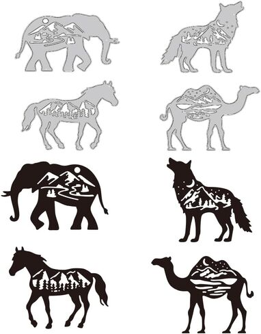 BENECREAT 4 Styles Metal Animals Cutting Dies, Elephant Wolf Horse Camel Die Cuts Embossing Stencils Template for Paper Card Making Decoration DIY Scrapbooking Album Craft Decor, 0.8mm Thick in Saudi Arabia
