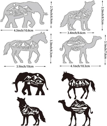 BENECREAT 4 Styles Metal Animals Cutting Dies, Elephant Wolf Horse Camel Die Cuts Embossing Stencils Template for Paper Card Making Decoration DIY Scrapbooking Album Craft Decor, 0.8mm Thick in Saudi Arabia