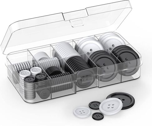 أزرار الخياطة MAEXUS - 120 حزمة من أزرار القميص المستديرة باللونين الأبيض والأسود مع 4 فتحات و5 أحجام من أزرار الراتنج - مثالية للخياطة والقمصان والسترات والبدلات والحرف اليدوية in Kuwait