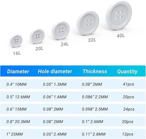 أزرار الخياطة MAEXUS - 120 حزمة من أزرار القميص المستديرة باللونين الأبيض والأسود مع 4 فتحات و5 أحجام من أزرار الراتنج - مثالية للخياطة والقمصان والسترات والبدلات والحرف اليدوية in Kuwait