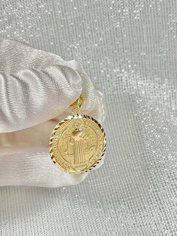 JEWELHEART 14K الذهب الحقيقي سانت بنديكت ميداليات 14 مم 18 مم 20 مم 25 مم قطع الماس سان بينيتو قلادة ساحرة للرجال والنساء والأولاد والبنات ميدالية دينية على الوجهين in Kuwait
