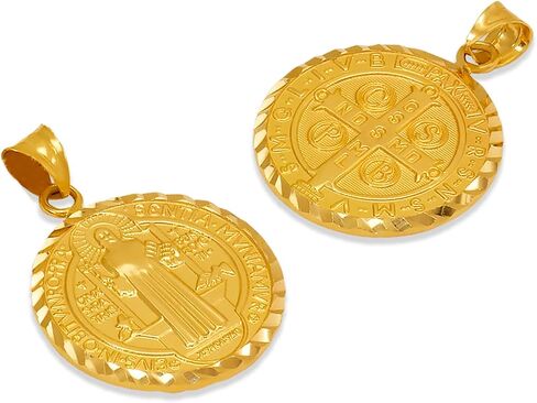 JEWELHEART 14K الذهب الحقيقي سانت بنديكت ميداليات 14 مم 18 مم 20 مم 25 مم قطع الماس سان بينيتو قلادة ساحرة للرجال والنساء والأولاد والبنات ميدالية دينية على الوجهين in Kuwait