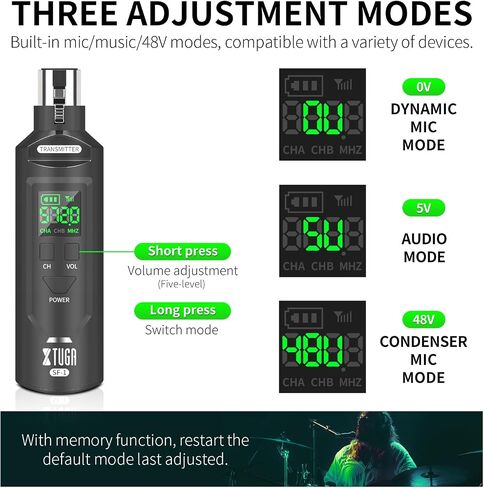 XTUGA SF-1 Wireless XLR Transmitter and Receiver UHF Wireless Guitar Transmitter Receiver with 48V Power Supply, Rechargeable Mic Adapter for Dynamic Microphone Condener MIC Audio Mixer in Saudi Arabia