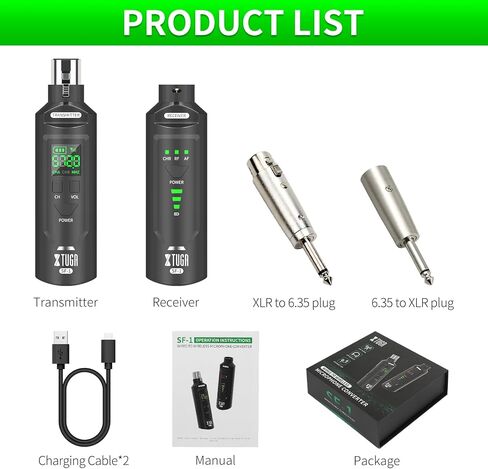 XTUGA SF-1 Wireless XLR Transmitter and Receiver UHF Wireless Guitar Transmitter Receiver with 48V Power Supply, Rechargeable Mic Adapter for Dynamic Microphone Condener MIC Audio Mixer in Saudi Arabia