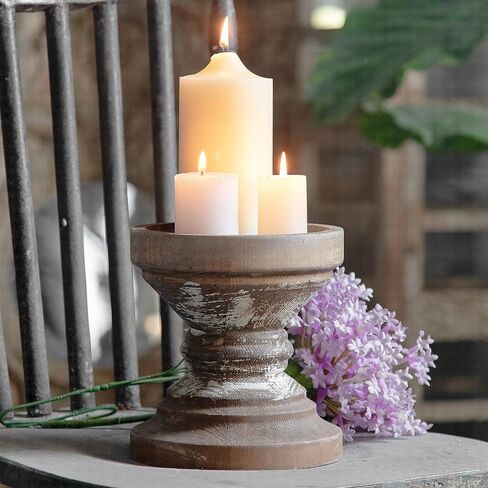 Farmhouse Antique Candle Holder for Pillar Candle, Vintage Wooden Pillar Candle Holder,Rustic Candlestick Holder for Table Centerpiece,Coffee Table Decor (6.7" x 6.7" x 7.1") in Kuwait