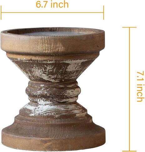 Farmhouse Antique Candle Holder for Pillar Candle, Vintage Wooden Pillar Candle Holder,Rustic Candlestick Holder for Table Centerpiece,Coffee Table Decor (6.7" x 6.7" x 7.1") in Kuwait