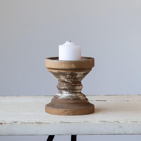 Farmhouse Antique Candle Holder for Pillar Candle, Vintage Wooden Pillar Candle Holder,Rustic Candlestick Holder for Table Centerpiece,Coffee Table Decor (6.7" x 6.7" x 7.1") in Kuwait