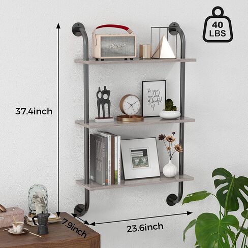3Tier Grey Wall Shelves for Bathroom, 24 Inch Bathroom Floating Shelves Over Toilet, Industrial Pipe Shelves Wall Mounted, Rustic Floating Shelves for Wall - Grey in Saudi Arabia