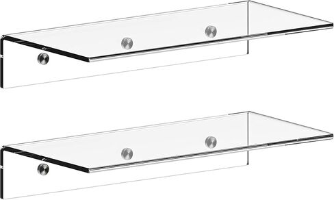Jusalpha® 12 Inch Contemporary Clear Acrylic Floating Shelves -5 mm Thickness Wall Mounted Display Organizer, Set of 2 (12 Inches) in Saudi Arabia