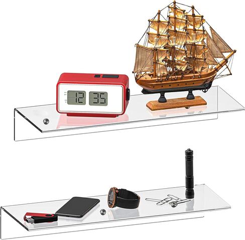 Jusalpha® أرفف عائمة من الأكريليك الشفاف المعاصر مقاس 12 بوصة - منظم عرض مثبت على الحائط بسمك 5 مم، مجموعة من 2 (12 بوصة) in Kuwait