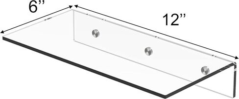 Jusalpha® 12 Inch Contemporary Clear Acrylic Floating Shelves -5 mm Thickness Wall Mounted Display Organizer, Set of 2 (12 Inches) in Saudi Arabia