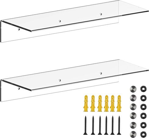 Jusalpha® أرفف عائمة من الأكريليك الشفاف المعاصر مقاس 12 بوصة - منظم عرض مثبت على الحائط بسمك 5 مم، مجموعة من 2 (12 بوصة) in Kuwait