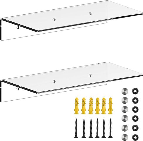 Jusalpha® 12 Inch Contemporary Clear Acrylic Floating Shelves -5 mm Thickness Wall Mounted Display Organizer, Set of 2 (12 Inches) in Saudi Arabia