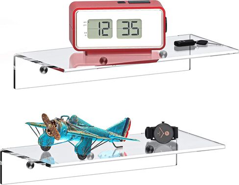 Jusalpha® 12 Inch Contemporary Clear Acrylic Floating Shelves -5 mm Thickness Wall Mounted Display Organizer, Set of 2 (12 Inches) in Saudi Arabia