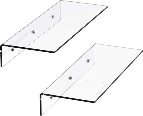 Jusalpha® أرفف عائمة من الأكريليك الشفاف المعاصر مقاس 12 بوصة - منظم عرض مثبت على الحائط بسمك 5 مم، مجموعة من 2 (12 بوصة) in Kuwait