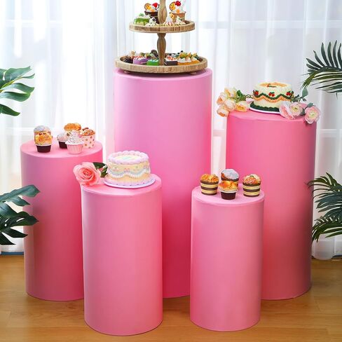 5 Pcs Party Cylinder Stand Covers Spandex Pedestal Cover Assorted Size Elastic Cylinder Covers for Metal Cylinder Pedestal Stands Wedding, Pedestal Stand Not Included (Pink) in Saudi Arabia