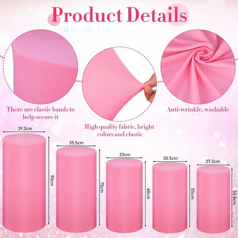 5 Pcs Party Cylinder Stand Covers Spandex Pedestal Cover Assorted Size Elastic Cylinder Covers for Metal Cylinder Pedestal Stands Wedding, Pedestal Stand Not Included (Pink) in Saudi Arabia