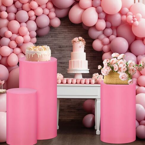 5 Pcs Party Cylinder Stand Covers Spandex Pedestal Cover Assorted Size Elastic Cylinder Covers for Metal Cylinder Pedestal Stands Wedding, Pedestal Stand Not Included (Pink) in Saudi Arabia