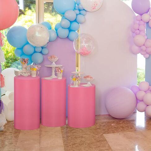 5 Pcs Party Cylinder Stand Covers Spandex Pedestal Cover Assorted Size Elastic Cylinder Covers for Metal Cylinder Pedestal Stands Wedding, Pedestal Stand Not Included (Pink) in Saudi Arabia