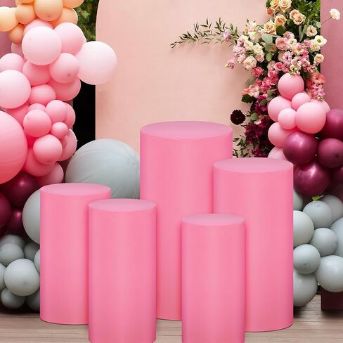 5 Pcs Party Cylinder Stand Covers Spandex Pedestal Cover Assorted Size Elastic Cylinder Covers for Metal Cylinder Pedestal Stands Wedding, Pedestal Stand Not Included (Pink) in Saudi Arabia