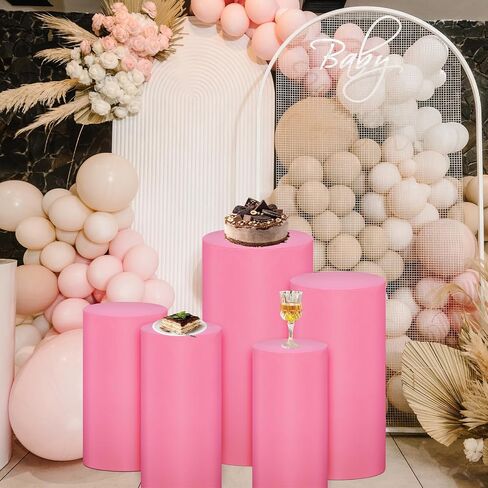 5 Pcs Party Cylinder Stand Covers Spandex Pedestal Cover Assorted Size Elastic Cylinder Covers for Metal Cylinder Pedestal Stands Wedding, Pedestal Stand Not Included (Pink) in Saudi Arabia