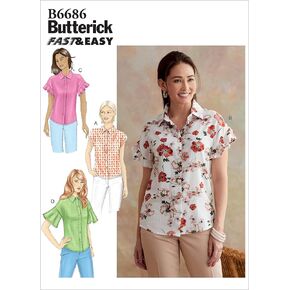 Butterick B6686E5 Very Easy Women's Sleeveless and Short Sleeve Blouse Sewing Patterns, Sizes 14-22