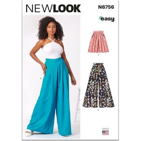 New Look Easy Misses' Loose-Fitting Shorts and Wide Leg Pants Sewing Pattern Kit, Design Code N6756, Sizes 10-12-14-16-18-20-22, Multicolor