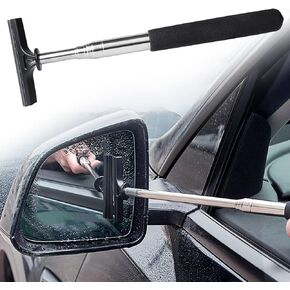 1PCS Rear-View Mirror Wiper - Squeegee Cleaning Tool Multipurpose 98cm/38.6inch Long HandleRetractable T-Plate Plate Rearview Mirror Wiper Dust Removal (Black)