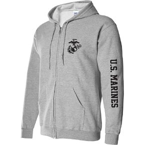 zerogravitee U.S. Marines Black Sleeve Print Full-Zip Hooded Sweatshirt