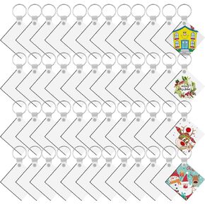 SPOKKI 180 Pieces Sublimation Keychain Blanks Bulk, Double Side Heat Transfer Sublimation Ornament Blanks Blanks, 60 Sets Keychain Rings and Jump Rings for DIY Keychain Crafting (Square)