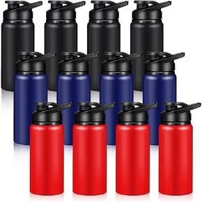 CHENGU 12 Pieces 20 oz Aluminum Water Bottles Set Vacuum Metal Sports Bike Water Bottle Reusable Travel Bottles with Lid for Gym Sports Camping Hiking Fishing