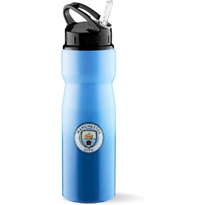 Manchester City FC Water Bottle with Straw Metal Water Bottle Soccer Fans Sports Work Gym - Man City Gifts for Men