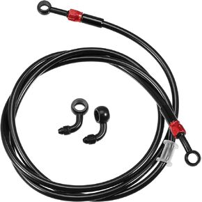 X AUTOHAUX Brake Hose AN3 28 90 Degree M10 Motorcycle Hydraulic Brake Line Oil Hose Pipe Fitting for ATV Motorcycle Motocross Racing Bike 180cm Black 1Set