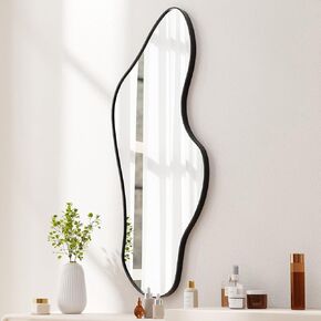 Irregular Wall Mirror Asymmetrical Mirror for Wall 19.6"x47" Black Framed Wall Mirror for Living Room Bathroom Entryway Bedroom, Cloud Shape