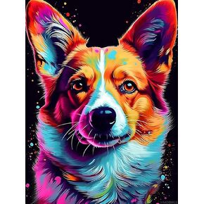 HMDIIMGE 5D Cute Animal Dog Diamond Painting Kits for Adults Beginner, Corgi with Colorful Dots DIY Full Round Drill Gem by Number Kits Arts and Crafts for Home Wall Decor Gifts 12x16 inch