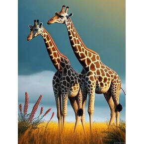 jiaqinglong 5D Meadow Giraffe Couple Diamond Painting Kits for Adult Beginners Easy to Make Round Crystal Embroidery Home Decor, 12x16 Inch Ideal Gift for Room Decor Wall Decor, Colourful