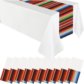 10 Pcs Mexican Tablecloth Table Runner 108 x 54 Inch Plastic Fiesta Striped Table Cover for Taco Night Festive Mexican Wedding(Black)