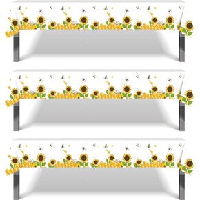3 عبوات من مفرش المائدة بامبليبي عباد الشمس - مقاس 86.6 × 52 بوصة، غطاء طاولة بلاستيكي مطبوع للاستعمال مرة واحدة، عسل النحل للأطفال، مستلزمات حفلات أعياد الميلاد in Kuwait