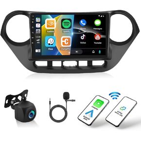 2+64G Android 13 ستيريو سيارة لشركة Hyundai I10 2013-2018 ترقية استبدال راديو Apple Carplay Android Auto 9 بوصة شاشة لمس مشغل الوسائط المتعددة وحدة رئيسية راديو FM GPS بلوتوث + كاميرا AHD وميكروفون