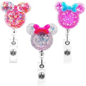 3 Pieces Dazzling Badge Reel, Retractable Badge Holder, Cute Nurse Badge Reel, Decorative Badge Clip for Nurse Teacher Student Badge and Key Card
