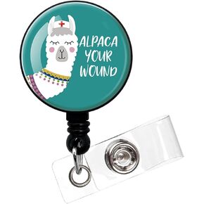 Alpaca Your Wound,Funny Badge Reel，Retractable ID Card Badge Holder with Alligator Clip，Alpaca Badge,Nurse Badge Reel，Medical MD RN Nurse Badge ID,Suitable for Nurses,Doctors,Nursing Students
