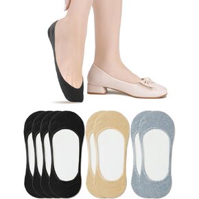 AURUZA Womens 4-6 Pairs No Show Low Cut Non Slip Cotton Socks, Footies Liners Flats Boat Sock Loafer Half Heel Invisible