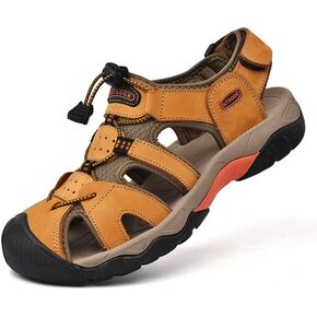 Men's Sport Sandals Outdoor Hiking Leather Closed Toe Sandals Athletic Lightweight Summer Walking Casual Sandals Water Shoes