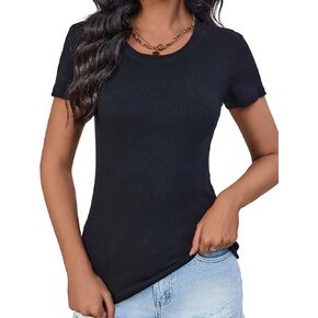 Ribbed T Shirts for Women Short Sleeve Tshirts for Women 2024 Basic Scoop Neck Summer Casual Tops