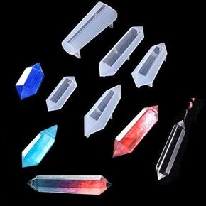 FineInno 5pcs Pendulum Resin Molds,Quartz Crystal Casting Molds for Epoxy Resin,Multi-Facet Gemstone Silicone Molds for Necklaces Pendants Crafts DIY