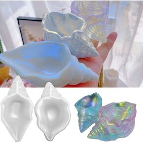 2 Pack 6.5 Inch Large Seashell Silicone Molds, Conch Candle Containers Mold, Handmade Storage Tray Resin Sea Snail Mould, Clam Shells Concrete Succulent Planter Mold