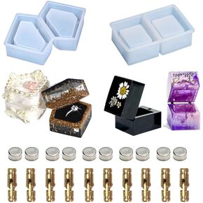 2pcs Resin Box Molds Ring Box Silicone Molds Trinket Container Mold Diamond Case Epoxy Mold Jewelry Holder Casting Molds with 5 Accessories Set for Engagement Wedding Birthday Gifts