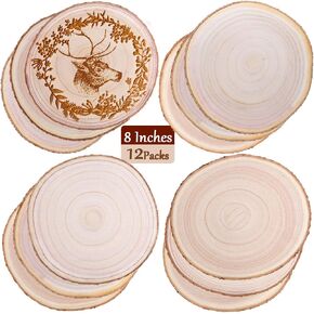 12 Pcs Wood Slices 8-9 Inches Wood Rounds Unfinished Wood Slices for Centerpieces,Wood Centerpieces for Tables CenterpieceTable Decor,Round Wooden Discs for Baby Shower,Wedding,Table Decor,Crafts